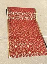 Vtg Flocked Red Velvet & Metallic Gold Wallpaper Roll 70 sq ft New Original Wrap picture