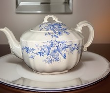 Antique J.H.W. & Sons Summer Hanley England Blue Floral Teapot and Lid  picture