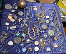Large group of vintage Costume Jewelry junk drawer smalls necklaces poker chips  picture