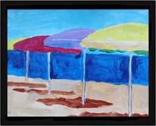 Expressionism/Abstract 11 x 14  Beach Umbrellas Signed Colorful Art Painting picture