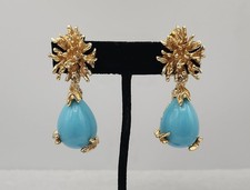Vintage Panetta Signed Large Turquoise Aquatic Brutalist Dangle Earrings RARE  picture