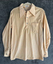 VTG 70s Mr Leggs Mens Medium Tan Beige Long Sleeve Dagger Collar Shirt picture