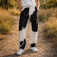 Men’s Natural Hair-On Cowhide Leather Pants – Genuine Western Style picture