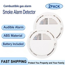 2 Pack Smoke Alarm Detector Home Fire Safety Sensor Alert Battery Included picture