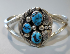Vintage Native American Navajo Silver & Turquoise Butterfly Cuff Bracelet picture