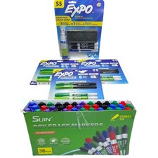 EXPO & SUIN Dry Erase Marker Lot Mixed Set Wet Erase Cleaner Spray Eraser 41Pc picture