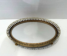 Vintage Ornate Gold Filigree Oval Mirror Vanity Tray - Hollywood Regency picture