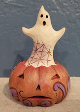 Jim Shore Heartwood Creek Mini Ghost in Pumpkin 4in Halloween Figurine 6010676 picture