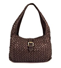 ITALIAN HAND-WOVEN VINTAGE-WASHED CALF LEATHER HOBO SHOULDER BAG - MADE IN ITALY picture