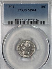 1902 Barber Dime Certified PCGS MS61 Brilliant White Coin picture
