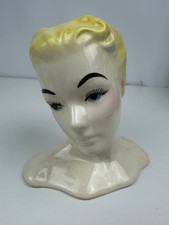 Vintage Blonde Lady Head Vase Glamour Girl 1950s Ceramic Planter 7.5 Inch picture