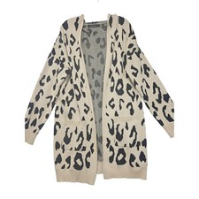 Merokeety Womens Leopard Print Hooded Cardigan Sweater Tan Black Longline XL picture