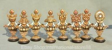 6.4“ Rare Old Tibetan Copper Gold Gems Buddhism 8 Auspicious Symbol Statue Set picture