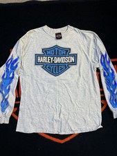 Vintage 90s Harley Davidson Blue Flame Long Sleeve T-Shirt Size L picture
