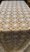 Rare Vintage Handmade Crochet Lace Tablecloth Bedspread White 108