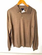 J.Crew Men’s Large Merino Wool Blend Long Sleeve Polo Sweater Brown Taupe NEW picture