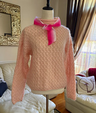 Vintage Roll Neck Mohair Cable Knit Sweater Soft Pink, Y2K, Size M picture