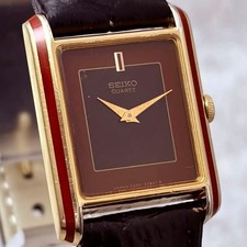 Seiko Tank 2320-678A Bordeaux Dial Gold Vintage 1982 Rectangular Watch Working picture