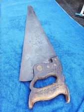 Antique Disston Hand Saw Wheat Carved Applewood Handle 8 Point 1917-1927 #12 picture