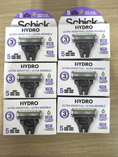 6 X Schick Hydro Ultra Sensitive 3 Blades 30 Refill Cartridges New In Box. picture