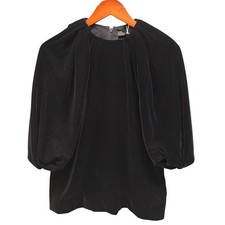 COS Velvet Balloon Sleeve Blouse Top Womens 4 Black Draped Evening Party NWT picture