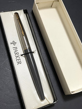 Vintage Parker Eversharp Fountain Pen Gray Stainless Cap Gold Trim Boxed USA picture