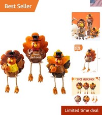 3 PCS Thanksgiving Turkey Tabletop Centerpiece Decor, Resin Turkey Figurines picture