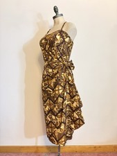 Vintage 1950s Hawaiian Tiki Print Cotton Sarong Halter Dress picture