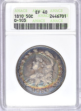 1810 CAPPED BUST HALF DOLLAR ANACS XF40 RAINBOW TONED OLD SOAPBOX STUNNING COIN picture