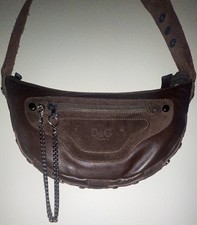 Vintage Y2K D&G Dolce Gabbana Brown Leather Suede Crescent Chain Shoulder Bag picture