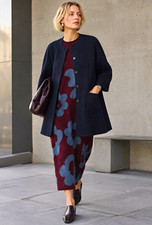 COS Textured A-Line Jacquard Knit Cardigan Coat Navy Medium Longline Minimalist picture