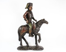 Large 19th C. Austrian / Tyrolean Carved Polychrome Wood Hussar Horse Figure picture