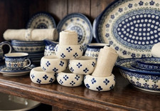 Vintage Ceramika Artystyczna Polish Pottery Napkin Rings - Set of 6 Blue Bliss picture