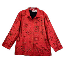 Vintage Chico's Design Jacket Womens 2 Red Embroidered Beaded Rancher Outdoor picture