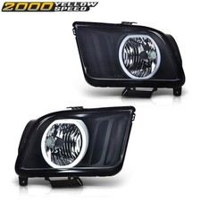 Fit For 05-09 Ford Mustang Smoke/Black LED DRL Halo Headlights Assembly Pair picture