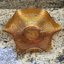 Fenton Persian Medallion Carnival Glass Bowl Marigold Iridescent 9” Vintage picture