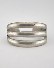 Early 1940's Navajo Coin Silver Ingot Stamped Triple Shank Cuff Bracelet 54.5g picture