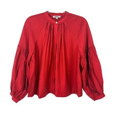 MADEWELL Shirred Balloon-Sleeve Top S Crimson Red Button-Up Blouse NEW Tag B11 picture