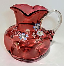Antique Bohemian Cranberry Glass Jug Attributed To Moser Enamel Gilt 17cm picture