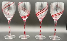 4 Pier 1 Double Swirl Red Water or Wine Goblets - 9 1/8