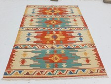 Distressed Vintage Traditional Handmade Afghan Maimana Wool Orange Kilim 8x5.9ft picture