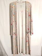 Torrid Super Soft-Tan Red Green Floral Long Open Front Knit Cardigan-2X picture
