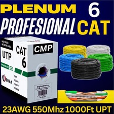 Cat6 Plenum Ethernet Cable 1000ft CMP 23AWG 550MHz Solid 10 Gigabit Network Wire picture