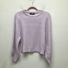 Lulus Womens Cropped Sweater Purple Long Sleeve Crew Neck Ribbed Knit S New picture