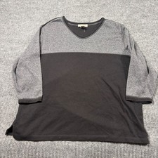 Bechamel II Womens 2X Gray Black Colorblock 3/4 Sleeve V-Neck Top picture