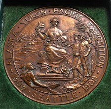 1909 Alaska Yukon Pacific Exposition Gold Medal Award Bronze Medal Gorham Co BOx picture