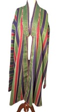 Antique Uzbek Tajik Chapan Robe Silk Central Asian Striped Textile c1900 picture