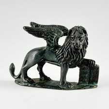 Vtg Miniature Metal Winged Lion of St. Mark Figurine, Religious Christian Decor picture