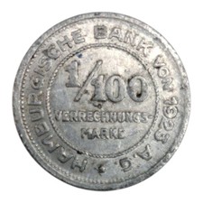 1923 City of Hamburg 1/100 Verrechnungs-Marke Notgeld Coin picture
