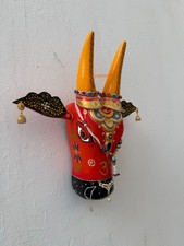 Handcrafted Wooden Nandi Cow Head Mask Hand Painted Traditional Indian Art - 15